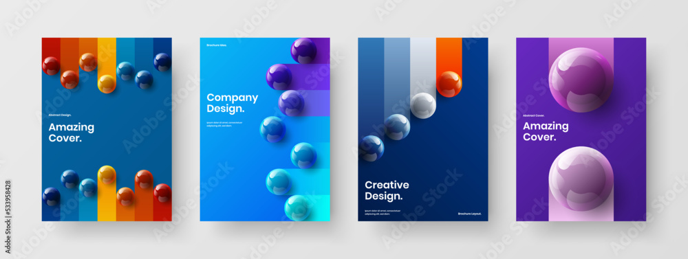 Creative banner vector design template composition. Trendy realistic balls handbill layout set.