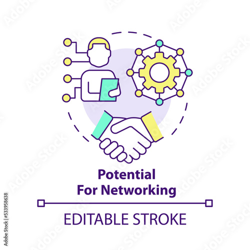 Potential for networking concept icon. Benefit of coaching abstract idea thin line illustration. Exchange knowledge, ideas. Isolated outline drawing. Editable stroke. Arial, Myriad Pro-Bold fonts used