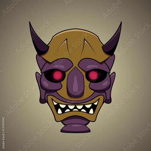 Vector illustration of Japanese style purple oni mask cartoon. Print, illustration, logo design