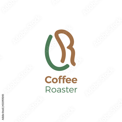 Letter CR Coffee Bean Logo Design. Initial C R Coffee Bean Logo Identity. Simple Logo Coffee for Brand Identity