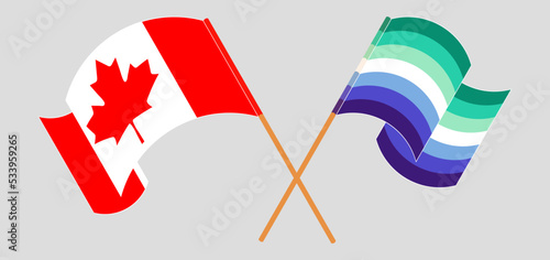 Crossed and waving flags of Canada and gay men pride