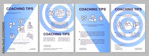 Mentoring advices blue gradient brochure template. Empathic approach. Leaflet design with linear icons. 4 vector layouts for presentation, annual reports. Arial, Myriad Pro-Regular fonts used