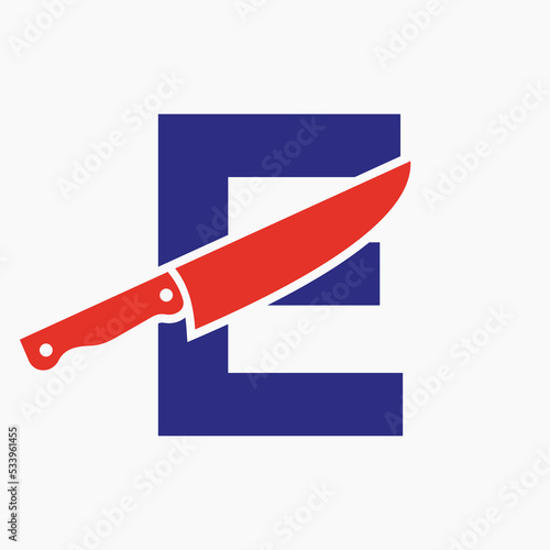 Knife Logo On Letter E Concept For Restaurant and Kitchen Symbol Logotype Free Download Knife Logo On Letter E Concept For Restaurant and Kitchen Symbol Logotype - GFXLoad