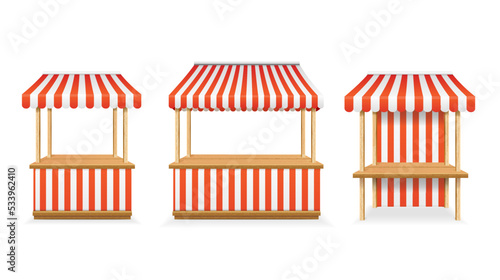 Realistic Detailed 3d Different Street Food Market Set. Vector