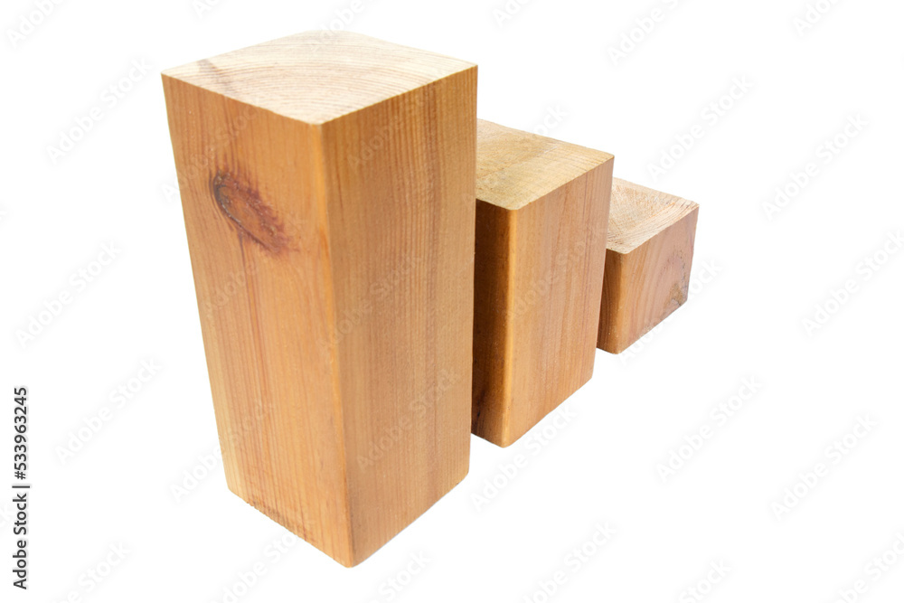 varnished wooden bars on an isolated white background, close-up varnished wooden bars on an isolated white background, close-up