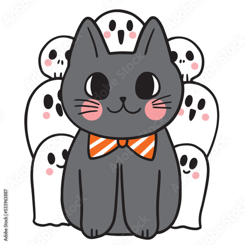 Fotografie Black cat on Halloween,Cute cartoon character vector.