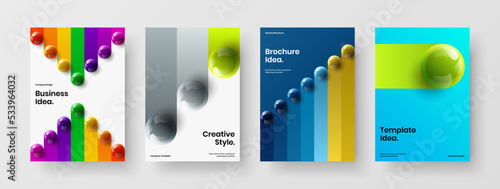 Clean 3D spheres poster layout set. Premium annual report A4 vector design concept bundle. © kitka