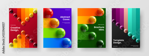 Clean realistic spheres postcard concept composition. Isolated journal cover A4 vector design layout collection.