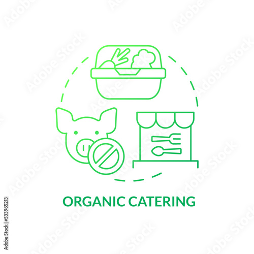 Organic catering green gradient concept icon. Food provision service. Ecological business idea abstract idea thin line illustration. Isolated outline drawing. Myriad Pro-Bold font used