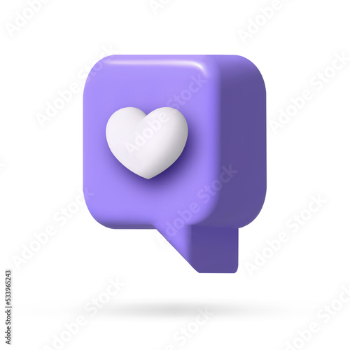 social media like. 3d vector cartoon illustration. speech bubble with heart