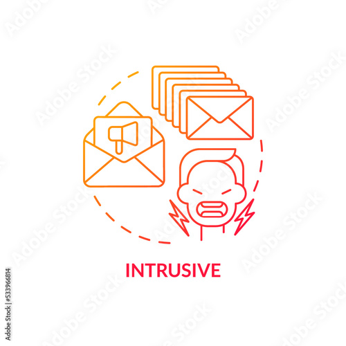 Intrusive red gradient concept icon. Annoying notifications. Challenge of direct marketing abstract idea thin line illustration. Isolated outline drawing. Myriad Pro-Bold font used