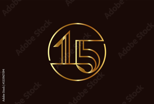 Number 15 Logo, Number 15 monogram line style inside circle can be used for birthday and business logo templates, flat design logo, vector illustration