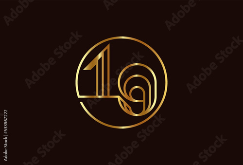 Number 19 Logo, Number 19 monogram line style inside circle can be used for birthday and business logo templates, flat design logo, vector illustration