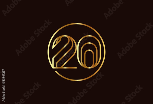 Number 20 Logo, Number 20 monogram line style inside circle can be used for birthday and business logo templates, flat design logo, vector illustration