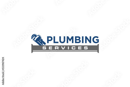 Plumbing logo design service monkey wrench spanner tool handyman icon emblem badge faucet pipe