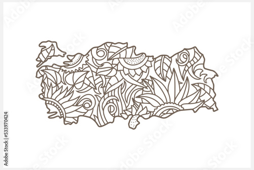 Doodle Turkey map. Eco design. Coloring page book. Hand drawn line art. Sketch vector stock illustration. EPS 10 photo