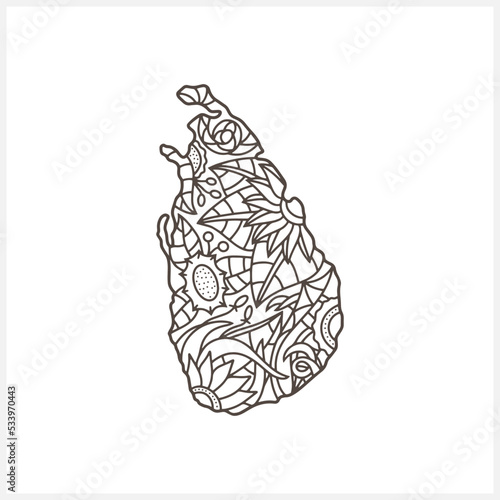 Doodle Sri Lanka map. Eco design. Coloring page book. Hand drawn line art. Sketch vector stock illustration. EPS 10