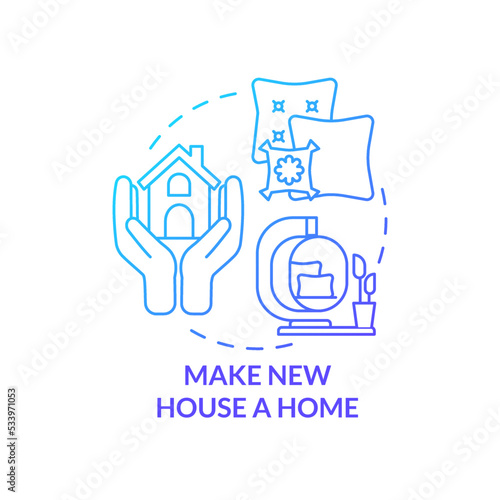 Make new house home blue gradient concept icon. Adaptation to new place. Feel like at home abroad abstract idea thin line illustration. Isolated outline drawing. Myriad Pro-Bold font used