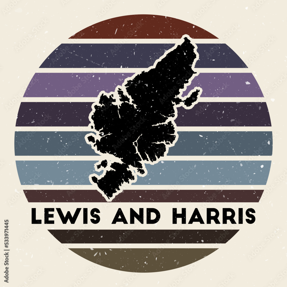 Lewis and Harris logo. Sign with the map of island and colored stripes