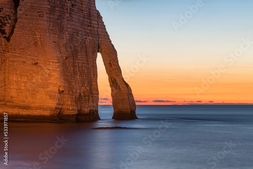 Breathtaking sunset at the cliffs of Etretat,Falaise d'Aval, Normandy France