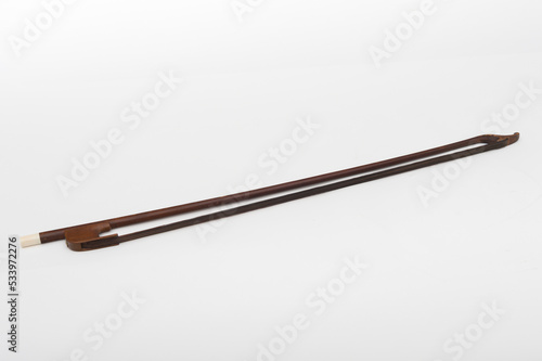 Antique Wooden Violin Bow Isolated on White Background