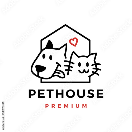 dog cat pet house logo vector icon illustration