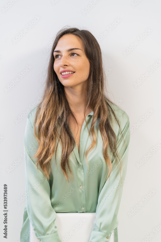 Cheerful female freelancer with tablet Cheerful female freelancer with tablet