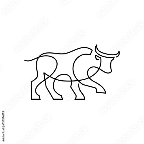 Bull Continuous Line Monoline Art Logo Vector Icon Illustration