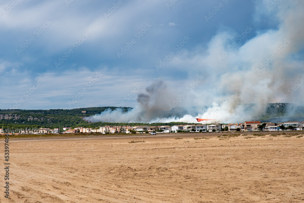 Fire in the south of France, in the Clape massif in Gruissan