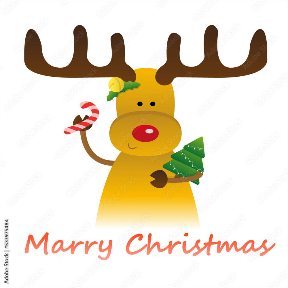 New Year's reindeer with a Christmas tree and candy New Year's reindeer with a Christmas tree and candy