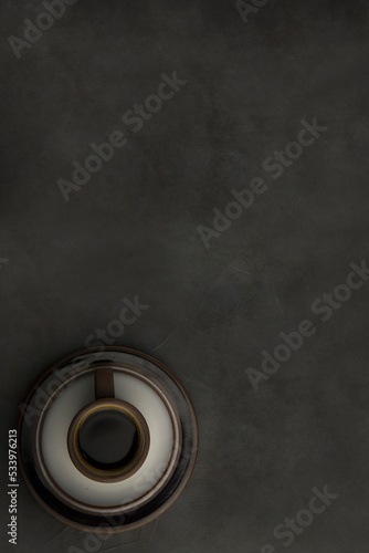 Dark espresso in a brown design cup