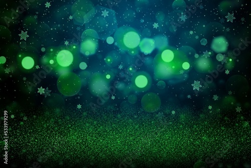 pretty glossy glitter lights defocused bokeh abstract background with falling snow flakes fly  festive mockup texture with blank space for your content