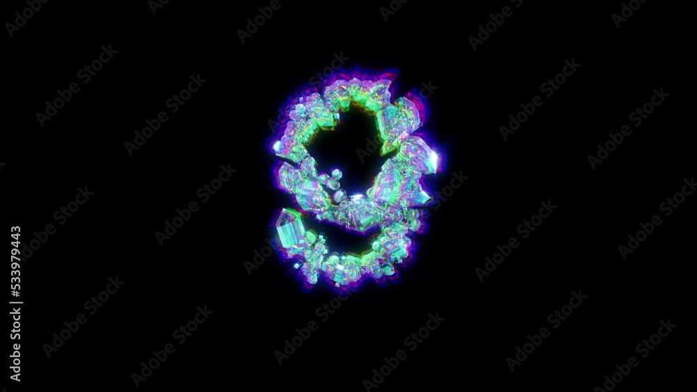 number 9 of cybernetical crystals with chromatic aberrance - distortion font, isolated - loop video number 9 of cybernetical crystals with chromatic aberrance - distortion font, isolated - loop video