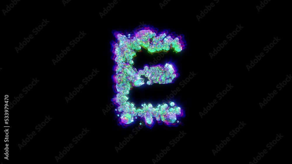 letter E of cybernetical crystals with chromatic aberrations - distortion alphabet, isolated - loop video letter E of cybernetical crystals with chromatic aberrations - distortion alphabet, isolated - loop video