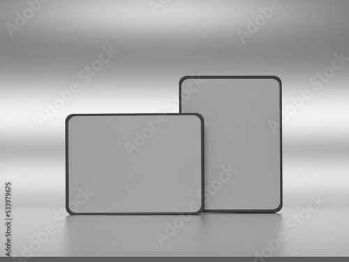 Tablet screen mockup 3d rendering with white background © Sujhon