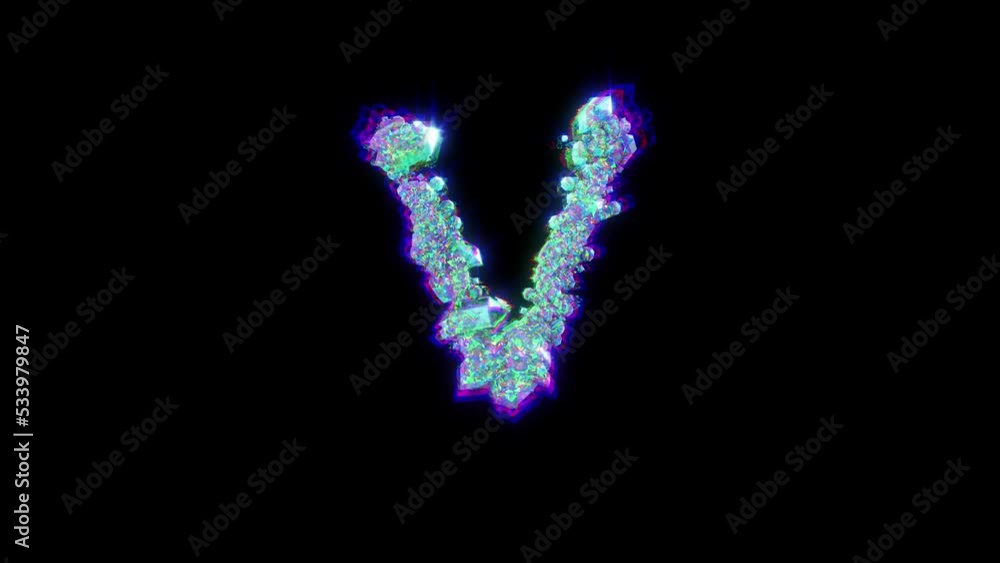 letter V of cybernetical crystals with chromatic aberrations - glitch alphabet, isolated - loop video letter V of cybernetical crystals with chromatic aberrations - glitch alphabet, isolated - loop video