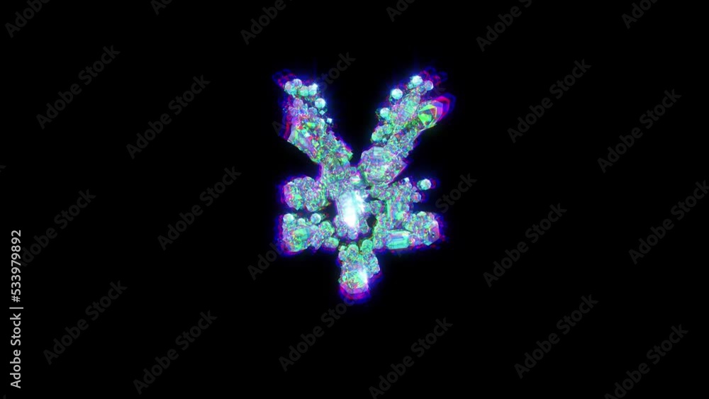 yen symbol of cybernetical crystals with chromatic aberrance - glitch alphabet, isolated - loop video yen symbol of cybernetical crystals with chromatic aberrance - glitch alphabet, isolated - loop video