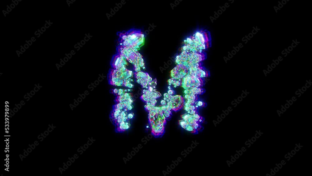 letter M of cybernetic crystals with chromatic aberrance - dichroic font, isolated - loop video letter M of cybernetic crystals with chromatic aberrance - dichroic font, isolated - loop video