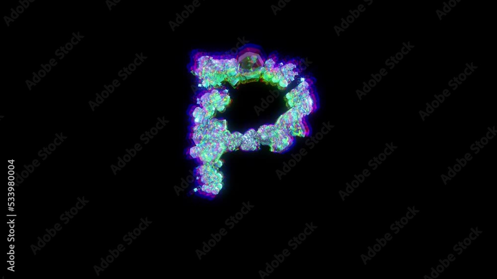 letter P of cybernetical crystals with chromatic aberrations - glitch font, isolated - loop video letter P of cybernetical crystals with chromatic aberrations - glitch font, isolated - loop video