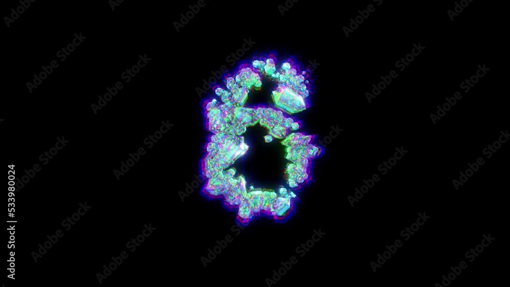 number 6 of cybernetical crystals with chromatic aberrance - dichroic font, isolated - loop video number 6 of cybernetical crystals with chromatic aberrance - dichroic font, isolated - loop video
