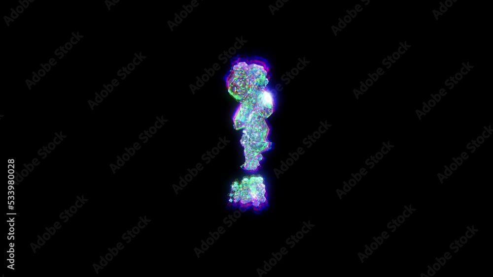 exclamation point of cybernetical crystals with chromatic aberrance - distorted font, isolated - loop video exclamation point of cybernetical crystals with chromatic aberrance - distorted font, isolated - loop video