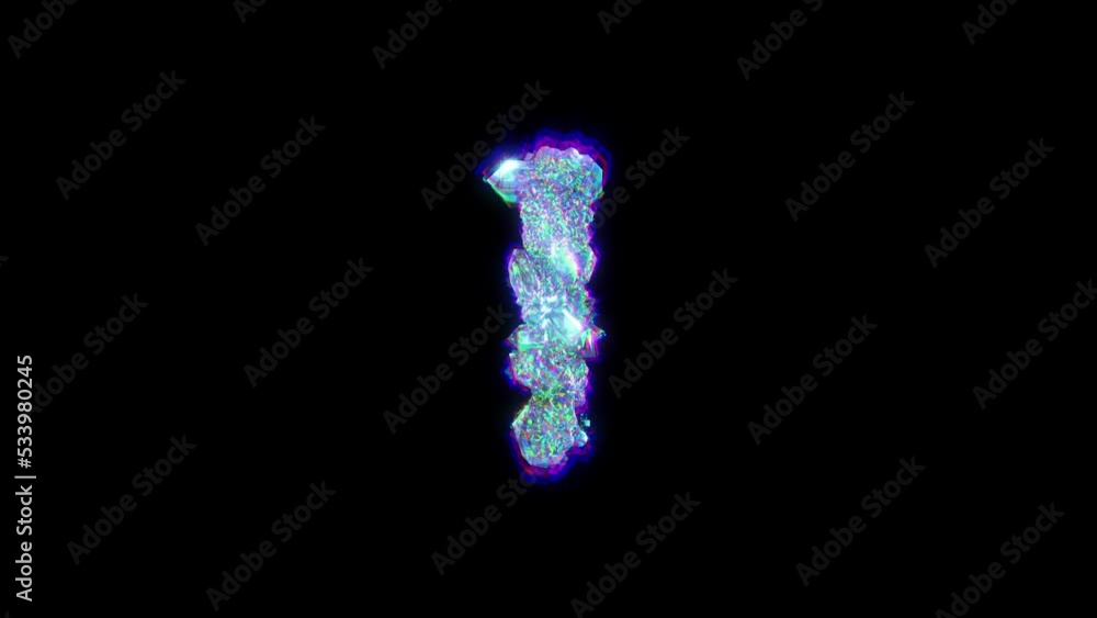 letter I of cybernetical crystals with chromatic aberrance - distortion alphabet, isolated - loop video