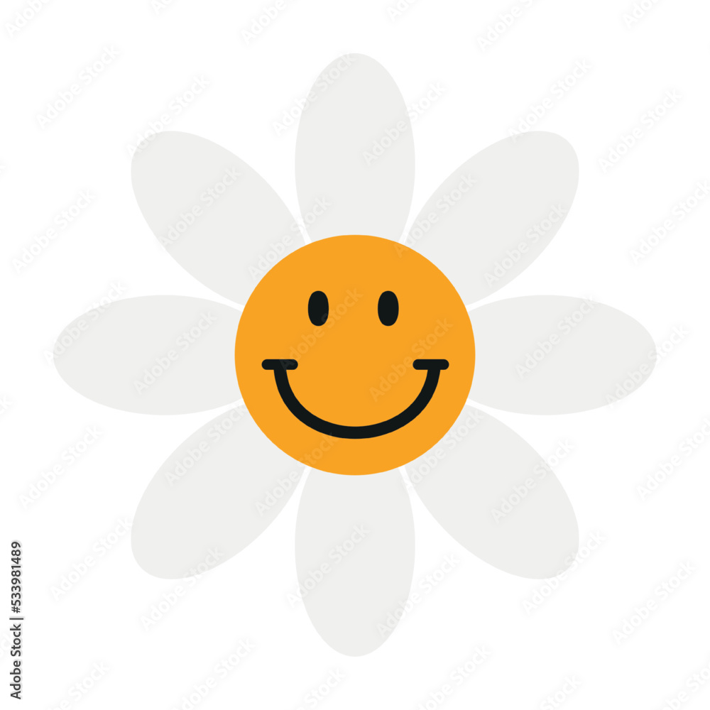 Funny groovy flower with emoji. Simple Vector Icon Funny groovy flower with emoji. Simple Vector Icon
