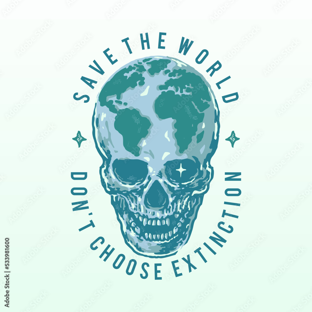 Save the world skull hand drawn illustration Save the world skull hand drawn illustration