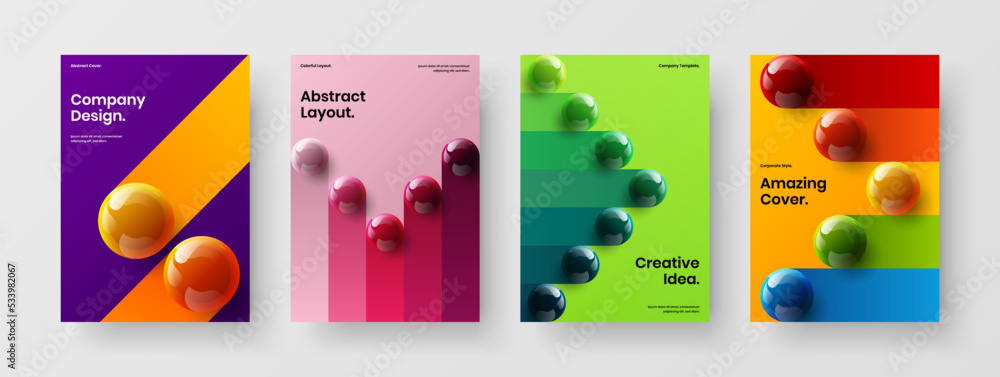 Simple realistic balls poster layout collection. Creative brochure A4 design vector template composition.