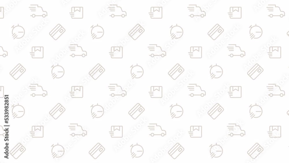 Animated fast seamless pattern. Delivery speed. Transfer money between banks. Transportation service. Looped icons on on white. HD video animation with repeated elements for web and mobile Animated fast seamless pattern. Delivery speed. Transfer money between banks. Transportation service. Looped icons on on white. HD video animation with repeated elements for web and mobile