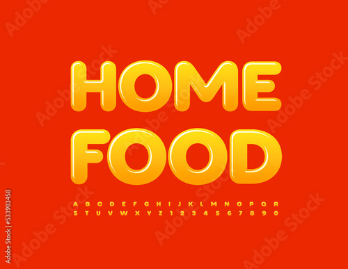 Vector bright sign Home Food with creative Alphabet Letters and Numbers set. Gradient color Font