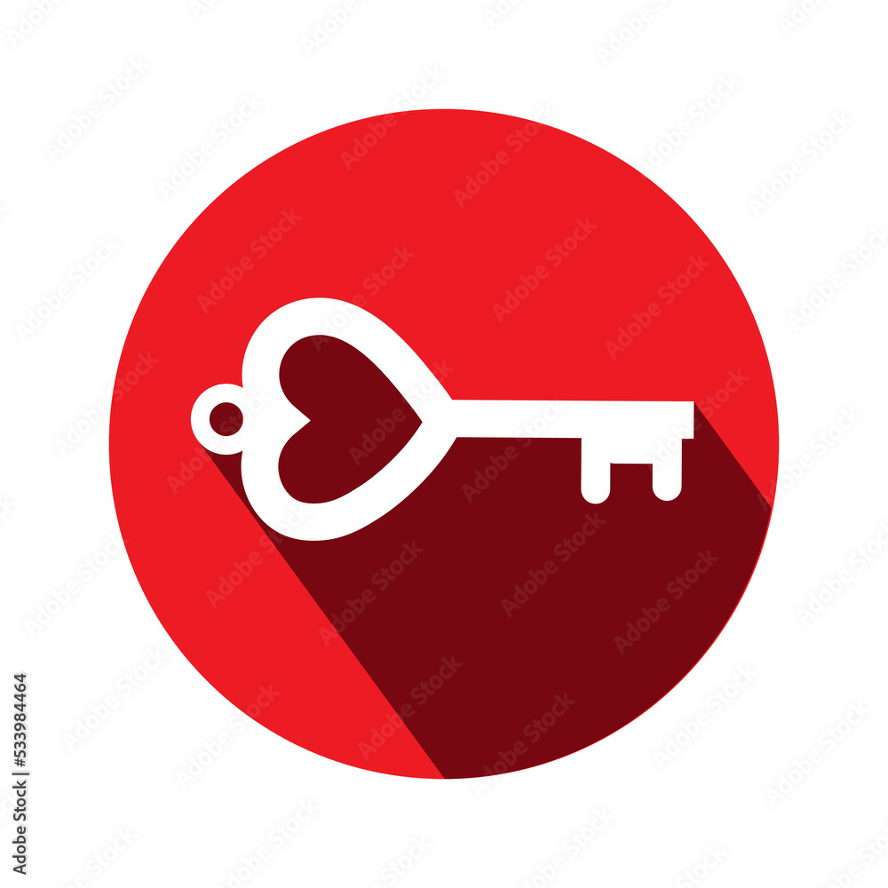Key icon on the round red background Key icon on the round red background