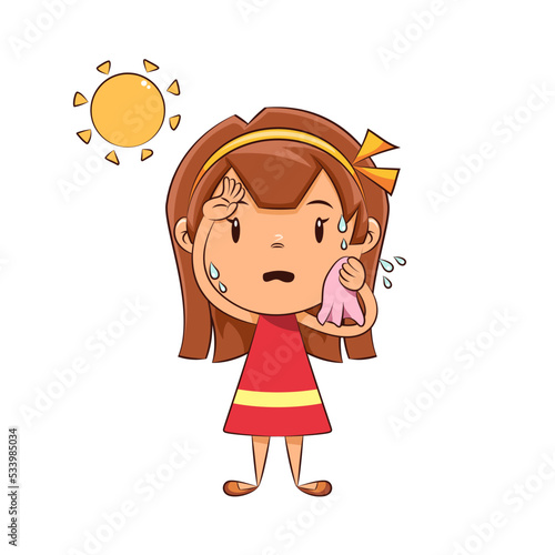 Worried girl sweating sunny day
