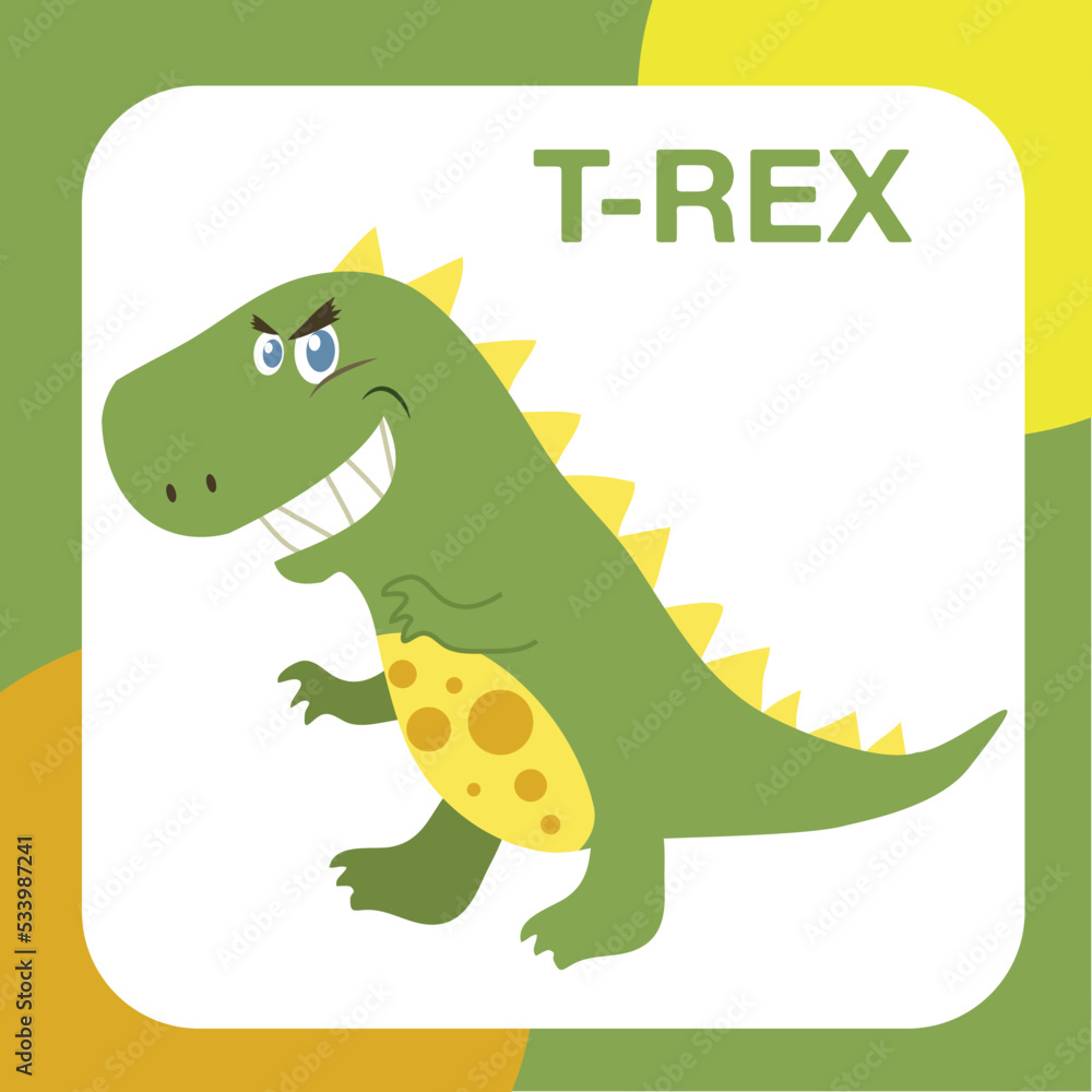 Fototapeta premium Dinosaurs flashcard for children. Cute flashcard for children. Ready to print. Printable game card. Educational card for preschool. Vector illustration.